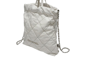 CHANEL シャネル CHANEL22 チェーンショルダーリュック ラージ 2WAY AS3313 ランダム番台 カーフ ココマーク ホワイト 美品 中古 4b007871