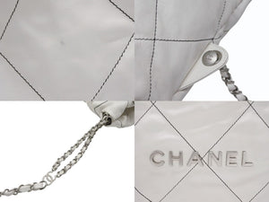 CHANEL シャネル CHANEL22 チェーンショルダーリュック ラージ 2WAY AS3313 ランダム番台 カーフ ココマーク ホワイト 美品 中古 4b007871