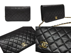 CHANEL シャネル マトラッセ プッシュロック ショルダーバッグ 5番台 ラムスキン ブラック ゴールド金具 美品 中古 4b007875