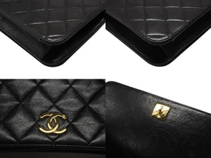 CHANEL シャネル マトラッセ プッシュロック ショルダーバッグ 5番台 ラムスキン ブラック ゴールド金具 美品 中古 4b007875