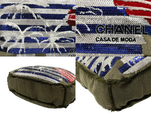 極美品 CHANEL シャネル クルーズライン LA HABANA ハバナ チェーンワンショルダーバッグ A93674 23番台 スパンコール カーキ 中古 4b007881