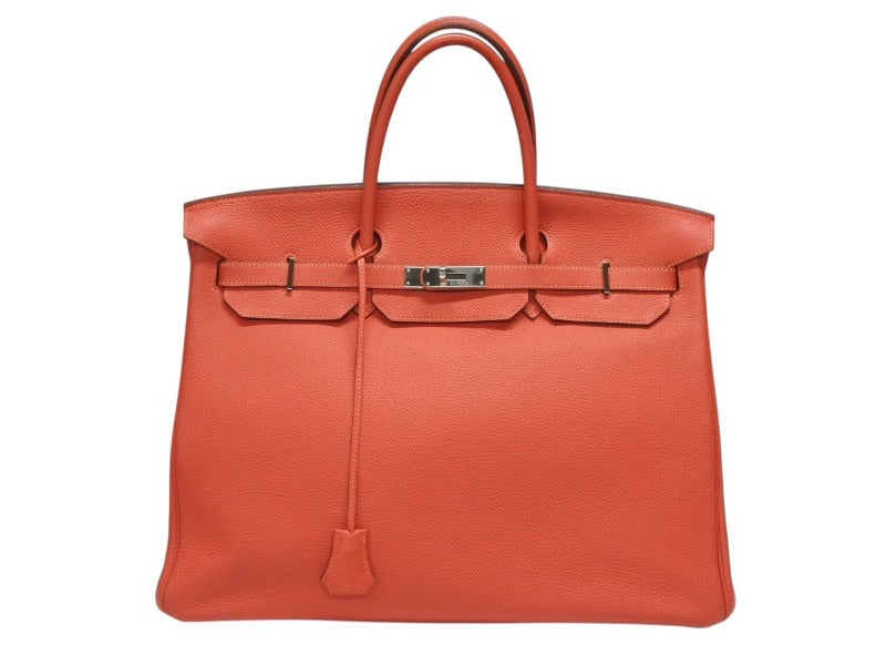 極美品 HERMES エルメス バーキン40 ハンドバッグ ◻︎R刻印 トゴ ルージュピヴォワンヌ シルバー金具 2014年 内縫い 中古 4b007882