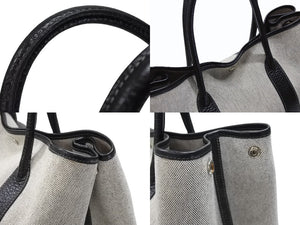 極美品 HERMES エルメス ガーデンパーティPM ハンドバッグ トートバッグ □G刻印 トワルアッシュ ナチュラル ブラック 中古 4b007889