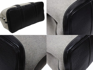 極美品 HERMES エルメス ガーデンパーティPM ハンドバッグ トートバッグ □G刻印 トワルアッシュ ナチュラル ブラック 中古 4b007889