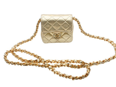 極美品 CHANEL シャネル ミニミニ マトラッセ チェーンショルダーバッグ ポーチ ポシェット 1番台 ラムスキン シャンパンゴールド 中古 4b007891