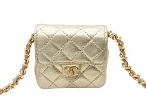 極美品 CHANEL シャネル ミニミニ マトラッセ チェーンショルダーバッグ ポーチ ポシェット 1番台 ラムスキン シャンパンゴールド 中古 4b007891