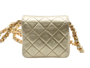 極美品 CHANEL シャネル ミニミニ マトラッセ チェーンショルダーバッグ ポーチ ポシェット 1番台 ラムスキン シャンパンゴールド 中古 4b007891
