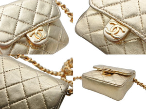 極美品 CHANEL シャネル ミニミニ マトラッセ チェーンショルダーバッグ ポーチ ポシェット 1番台 ラムスキン シャンパンゴールド 中古 4b007891