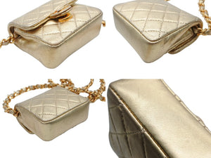 極美品 CHANEL シャネル ミニミニ マトラッセ チェーンショルダーバッグ ポーチ ポシェット 1番台 ラムスキン シャンパンゴールド 中古 4b007891
