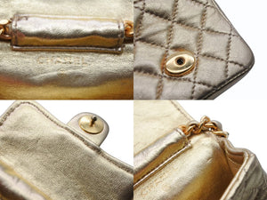 極美品 CHANEL シャネル ミニミニ マトラッセ チェーンショルダーバッグ ポーチ ポシェット 1番台 ラムスキン シャンパンゴールド 中古 4b007891