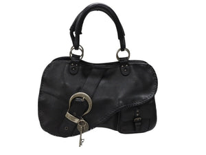 極美品 Christian Dior クリスチャンディオール ガウチョ レザーハンドバッグ 05-MA-0056 ブラック サドル ガリアーノ期 中古 4b007892