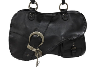 極美品 Christian Dior クリスチャンディオール ガウチョ レザーハンドバッグ 05-MA-0056 ブラック サドル ガリアーノ期 中古 4b007892