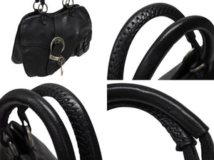 極美品 Christian Dior クリスチャンディオール ガウチョ レザーハンドバッグ 05-MA-0056 ブラック サドル ガリアーノ期 中古 4b007892
