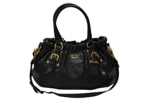 Load image into Gallery viewer, PRADA プラダ ギャザー 2WAYバッグ ハンドバッグ ショルダーバッグ カーフレザー ブラック ゴールド金具 美品 中古 4b007894