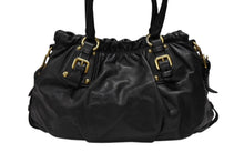 Load image into Gallery viewer, PRADA プラダ ギャザー 2WAYバッグ ハンドバッグ ショルダーバッグ カーフレザー ブラック ゴールド金具 美品 中古 4b007894