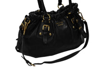 Load image into Gallery viewer, PRADA プラダ ギャザー 2WAYバッグ ハンドバッグ ショルダーバッグ カーフレザー ブラック ゴールド金具 美品 中古 4b007894