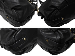 PRADA プラダ ギャザー 2WAYバッグ ハンドバッグ ショルダーバッグ カーフレザー ブラック ゴールド金具 美品 中古 4b007894