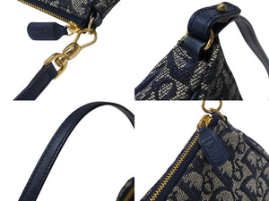 極美品 Christian Dior クリスチャンディオール サドルポーチ アクセサリーポーチ MC 0071 ネイビー トロッター柄 ガリアーノ期 中古 4b007899