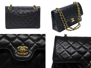 CHANEL シャネル マトラッセ23 Wフラップ Wチェーンショルダーバッグ 1番台 ココマーク ラムスキン ブラック 美品 中古 4b007900