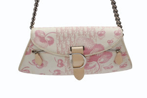 CHRISTIAN DIOR クリスチャンディオール トロッターライン ショルダーバッグ BO A 1024 ホワイト ピンク シルバー金具 美品 中古 4b007902