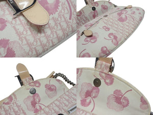 CHRISTIAN DIOR クリスチャンディオール トロッターライン ショルダーバッグ BO A 1024 ホワイト ピンク シルバー金具 美品 中古 4b007902