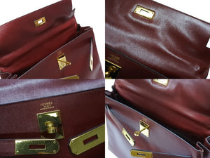 エルメス ケリー32 内縫い ルージュアッシュ ○Y刻印 カーフスキン ゴールド金具 ハンドバッグ 2WAY 美品 中古 4b007904