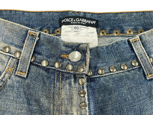 DOLCE&GABBANA ドルチェアンドガッバーナ レアモデル ヴィンテージデニムパンツ クラッシュ加工 スタッズ 刺繍 コットン サイズ40 美品 中古 4b007916