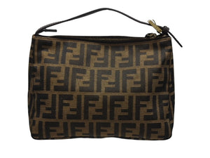 極美品 FENDI フェンディ FF ズッカ柄 総柄 ハンドバッグ アクセサリーポーチ 8N0005 ブラウン カーキ系 キャンバス 中古 4b007933