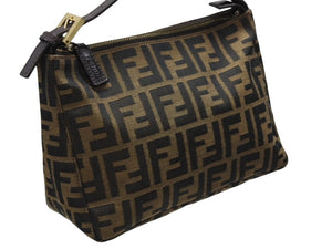 極美品 FENDI フェンディ FF ズッカ柄 総柄 ハンドバッグ アクセサリーポーチ 8N0005 ブラウン カーキ系 キャンバス 中古 4b007933