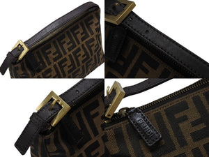 極美品 FENDI フェンディ FF ズッカ柄 総柄 ハンドバッグ アクセサリーポーチ 8N0005 ブラウン カーキ系 キャンバス 中古 4b007933