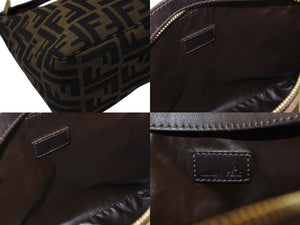 極美品 FENDI フェンディ FF ズッカ柄 総柄 ハンドバッグ アクセサリーポーチ 8N0005 ブラウン カーキ系 キャンバス 中古 4b007933