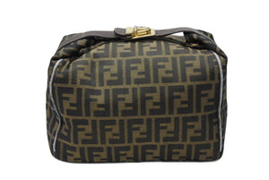 FENDI フェンディ ズッカ柄 バニティバッグ ハンドバッグ ジャガード レザー ブラウン グレー ゴールド金具 美品 中古 4b007934