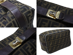 FENDI フェンディ ズッカ柄 バニティバッグ ハンドバッグ ジャガード レザー ブラウン グレー ゴールド金具 美品 中古 4b007934