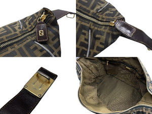FENDI フェンディ ズッカ柄 バニティバッグ ハンドバッグ ジャガード レザー ブラウン グレー ゴールド金具 美品 中古 4b007934