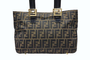 FENDI フェンディ ハンドバッグ トートバッグ ズッカ柄 キャンバス ブラウン ゴールド金具 美品 中古 4b007935