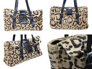 FENDI フェンディ ハンドバッグ 26572 ジャガーパターン ハラコ レザー ブラウン ベージュ ブラック シルバー金具 美品 中古 4b007937