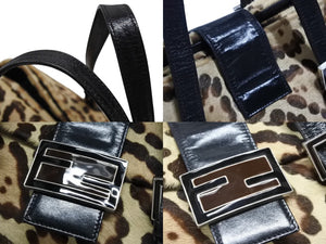 FENDI フェンディ ハンドバッグ 26572 ジャガーパターン ハラコ レザー ブラウン ベージュ ブラック シルバー金具 美品 中古 4b007937