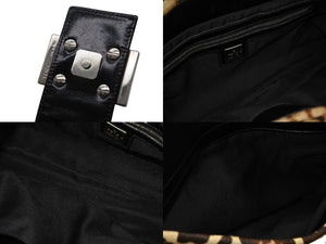 FENDI フェンディ ハンドバッグ 26572 ジャガーパターン ハラコ レザー ブラウン ベージュ ブラック シルバー金具 美品 中古 4b007937