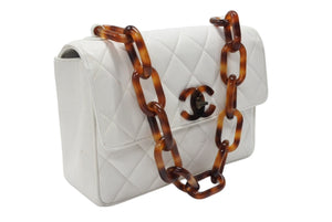 CHANEL シャネル マトラッセ シングルフラップ シングルチェーン トータスシェル ショルダーバッグ ラムスキン ホワイト 美品 中古 4b007942