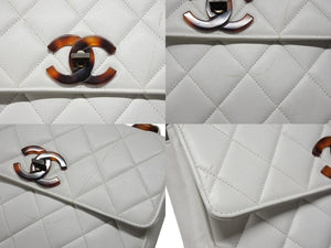 CHANEL シャネル マトラッセ シングルフラップ シングルチェーン トータスシェル ショルダーバッグ ラムスキン ホワイト 美品 中古 4b007942