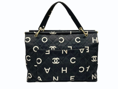 CHANEL シャネル バイシーライン トートバッグ ココマーク アイコン コットンキャンバス レザー ブラック ゴールド金具 美品 中古 4b007946