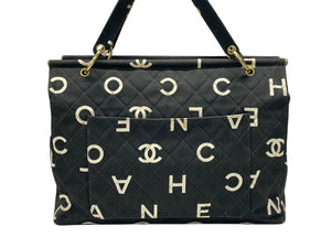CHANEL シャネル バイシーライン トートバッグ ココマーク アイコン コットンキャンバス レザー ブラック ゴールド金具 美品 中古 4b007946