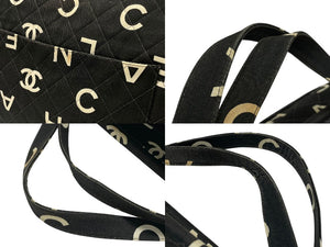 CHANEL シャネル バイシーライン トートバッグ ココマーク アイコン コットンキャンバス レザー ブラック ゴールド金具 美品 中古 4b007946