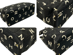 CHANEL シャネル バイシーライン トートバッグ ココマーク アイコン コットンキャンバス レザー ブラック ゴールド金具 美品 中古 4b007946
