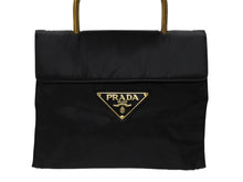 Load image into Gallery viewer, PRADA プラダ ハンドバッグ ワンハンドル トライアングル ロゴ ナイロン ゴールド金具 黒 ブラック 美品 中古 4b007952
