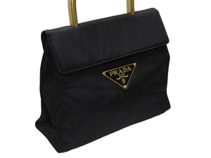 PRADA プラダ ハンドバッグ ワンハンドル トライアングル ロゴ ナイロン ゴールド金具 黒 ブラック 美品 中古 4b007952