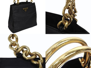 PRADA プラダ ハンドバッグ トライアングル ロゴ ナイロン ゴールド金具 黒 ブラック 美品 中古 4b007954