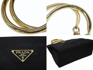 PRADA プラダ ハンドバッグ トライアングル ロゴ ナイロン ゴールド金具 黒 ブラック 美品 中古 4b007954