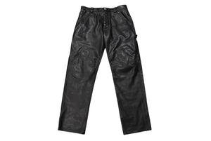 極美品 CHROME HEARTS クロムハーツ フレアニー カーペンター レザーパンツ ブラック シルバー925 ロゴ サイズ30 中古 4b007958