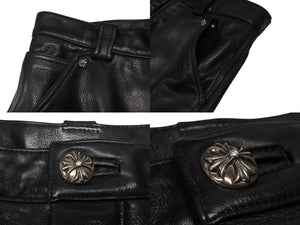 極美品 CHROME HEARTS クロムハーツ フレアニー カーペンター レザーパンツ ブラック シルバー925 ロゴ サイズ30 中古 4b007958